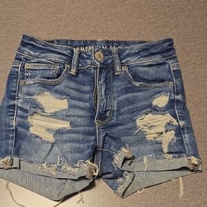American Eagle Outfitters Women's Ripped Blue Jean Shorts
